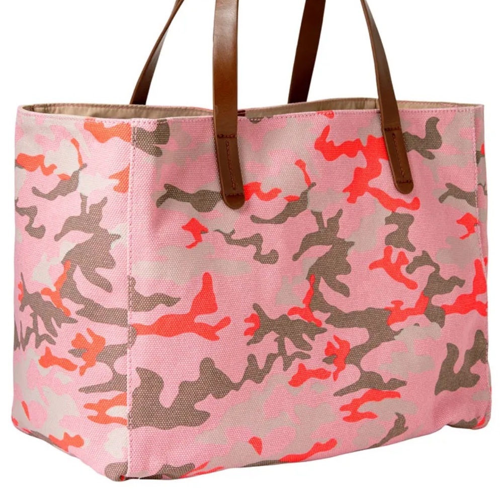 GAP Pink and Brown Camouflage Tote Bag with Leather Handles